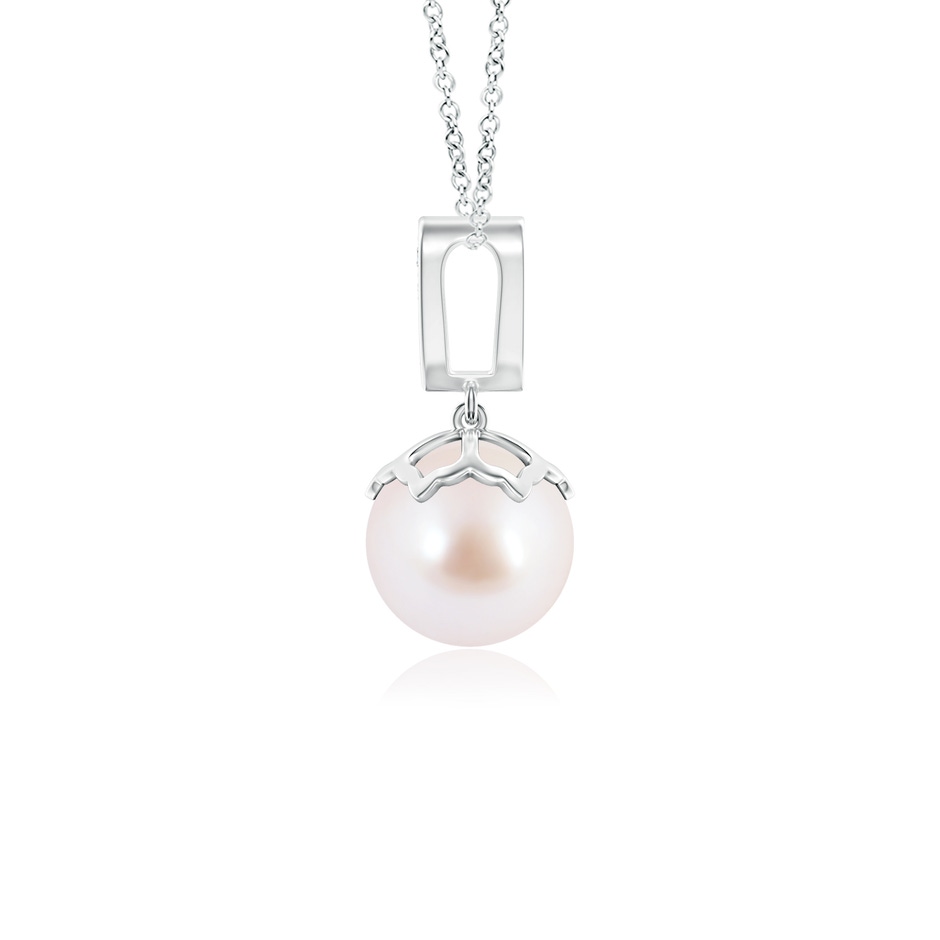 8mm AAA Japanese Akoya Pearl Pendant with Inverted Pear Bale in White Gold Product Image