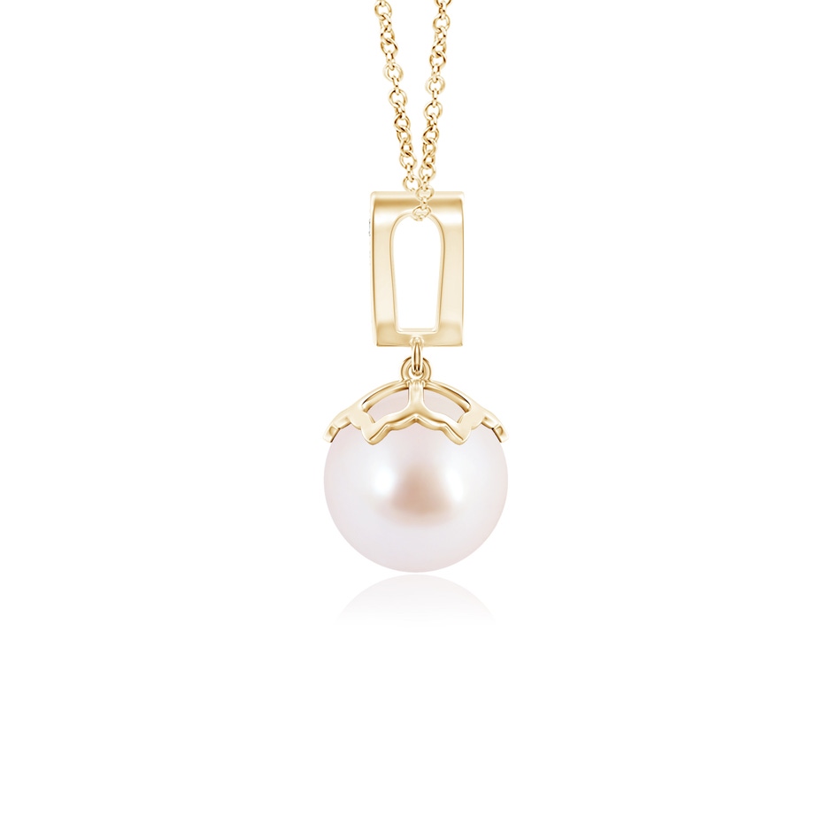 8mm AAA Japanese Akoya Pearl Pendant with Inverted Pear Bale in Yellow Gold product image
