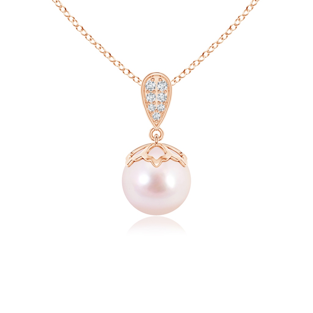 8mm AAAA Japanese Akoya Pearl Pendant with Inverted Pear Bale in Rose Gold