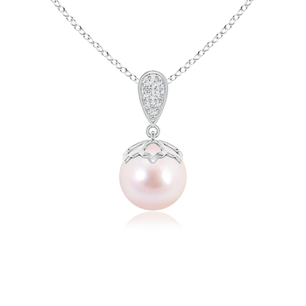 8mm AAAA Japanese Akoya Pearl Pendant with Inverted Pear Bale in White Gold