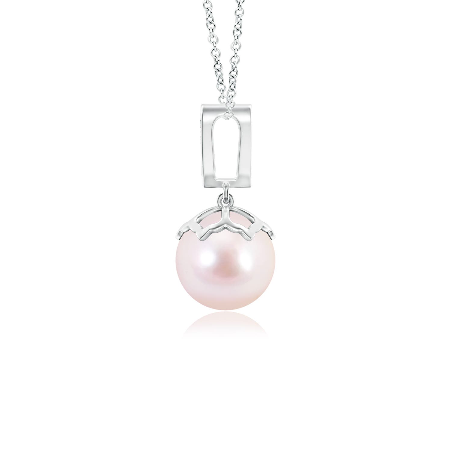 8mm AAAA Japanese Akoya Pearl Pendant with Inverted Pear Bale in White Gold