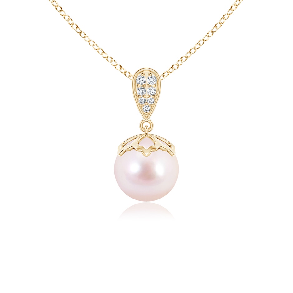 8mm AAAA Japanese Akoya Pearl Pendant with Inverted Pear Bale in Yellow Gold 