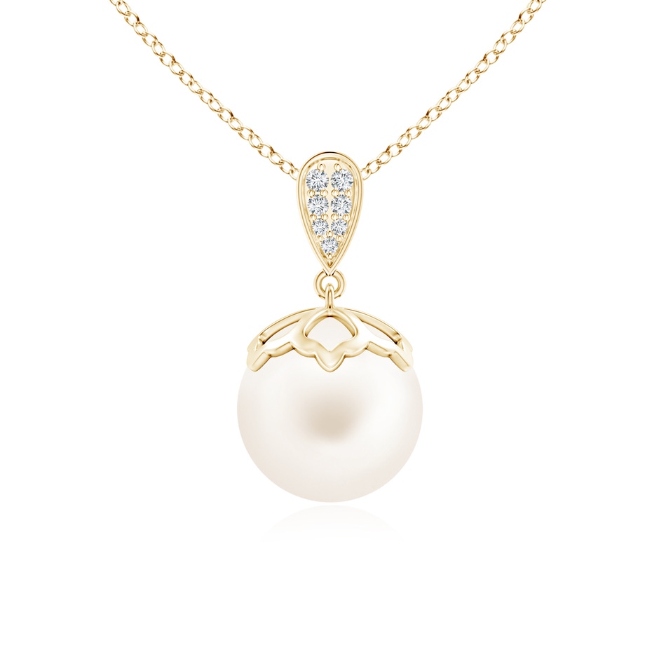 10mm AA Freshwater Pearl Pendant with Inverted Pear Bale in Yellow Gold 