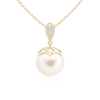 10mm AAA Freshwater Pearl Pendant with Inverted Pear Bale in Yellow Gold