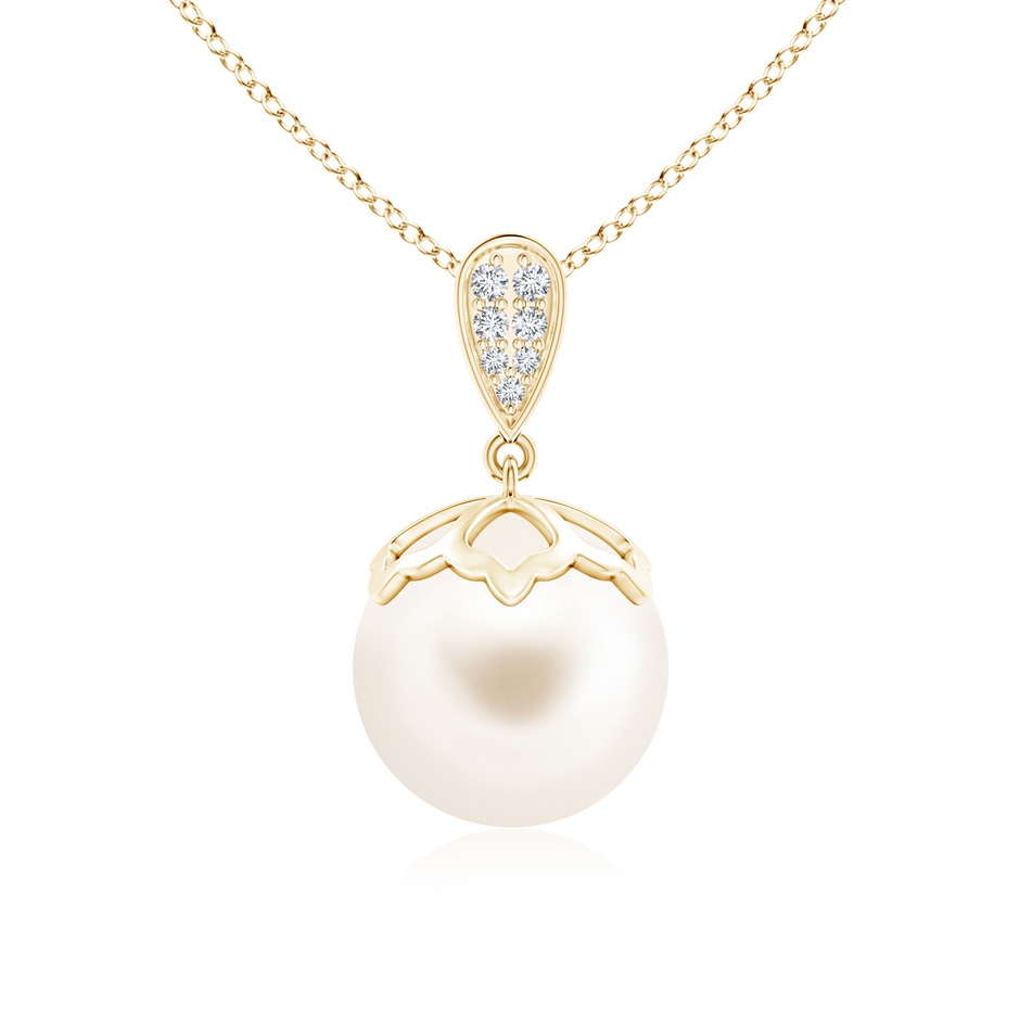 11mm AAA Freshwater Pearl Pendant with Inverted Pear Bale in Yellow Gold 