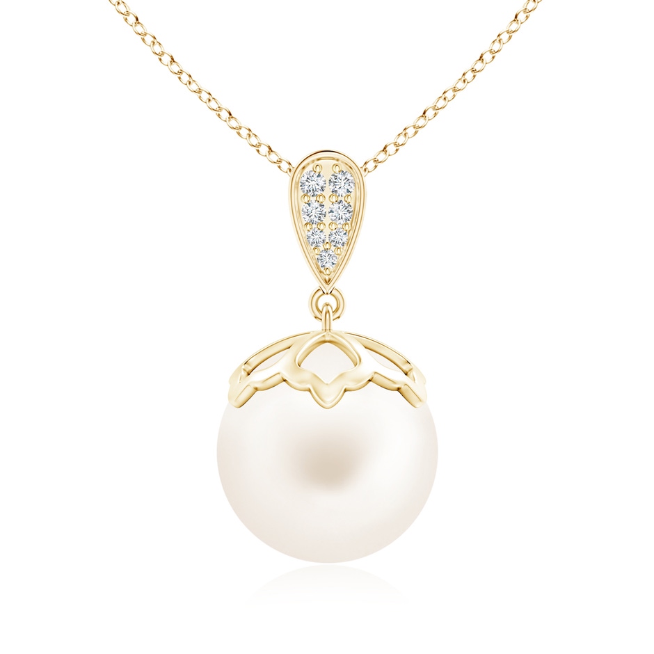12mm AA Freshwater Pearl Pendant with Inverted Pear Bale in Yellow Gold 