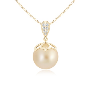 10mm AA Golden South Sea Cultured Pearl Pendant with Pear Bale in Yellow Gold