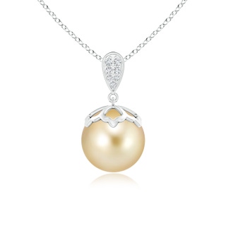 10mm AAAA Golden South Sea Cultured Pearl Pendant with Pear Bale in White Gold