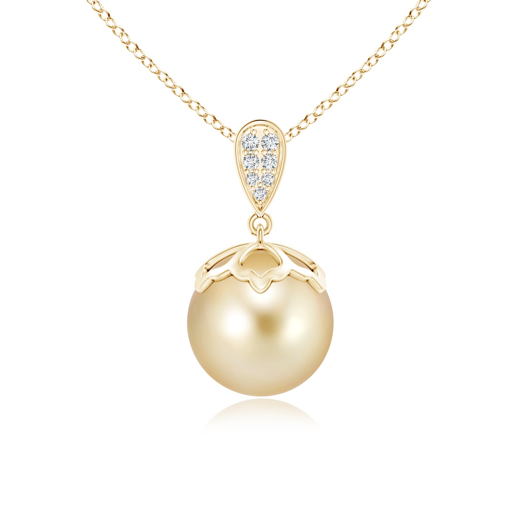 10mm AAAA Golden South Sea Cultured Pearl Pendant with Pear Bale in Yellow Gold 