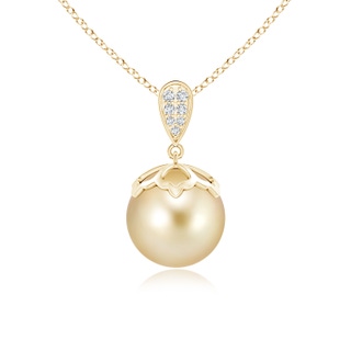 10mm AAAA Golden South Sea Cultured Pearl Pendant with Pear Bale in Yellow Gold