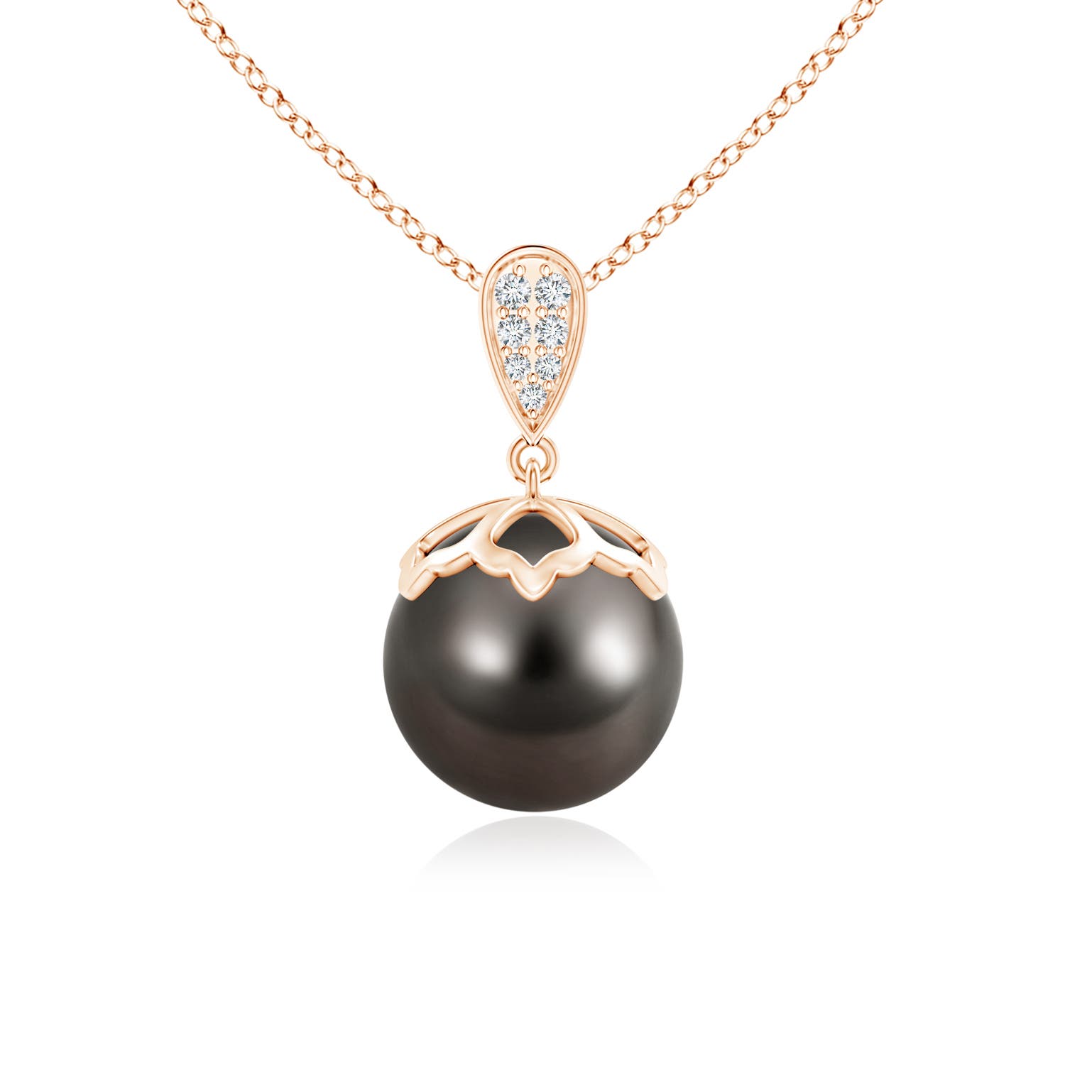 10mm AAA Tahitian Pearl Pendant with Inverted Pear Bale in Rose Gold