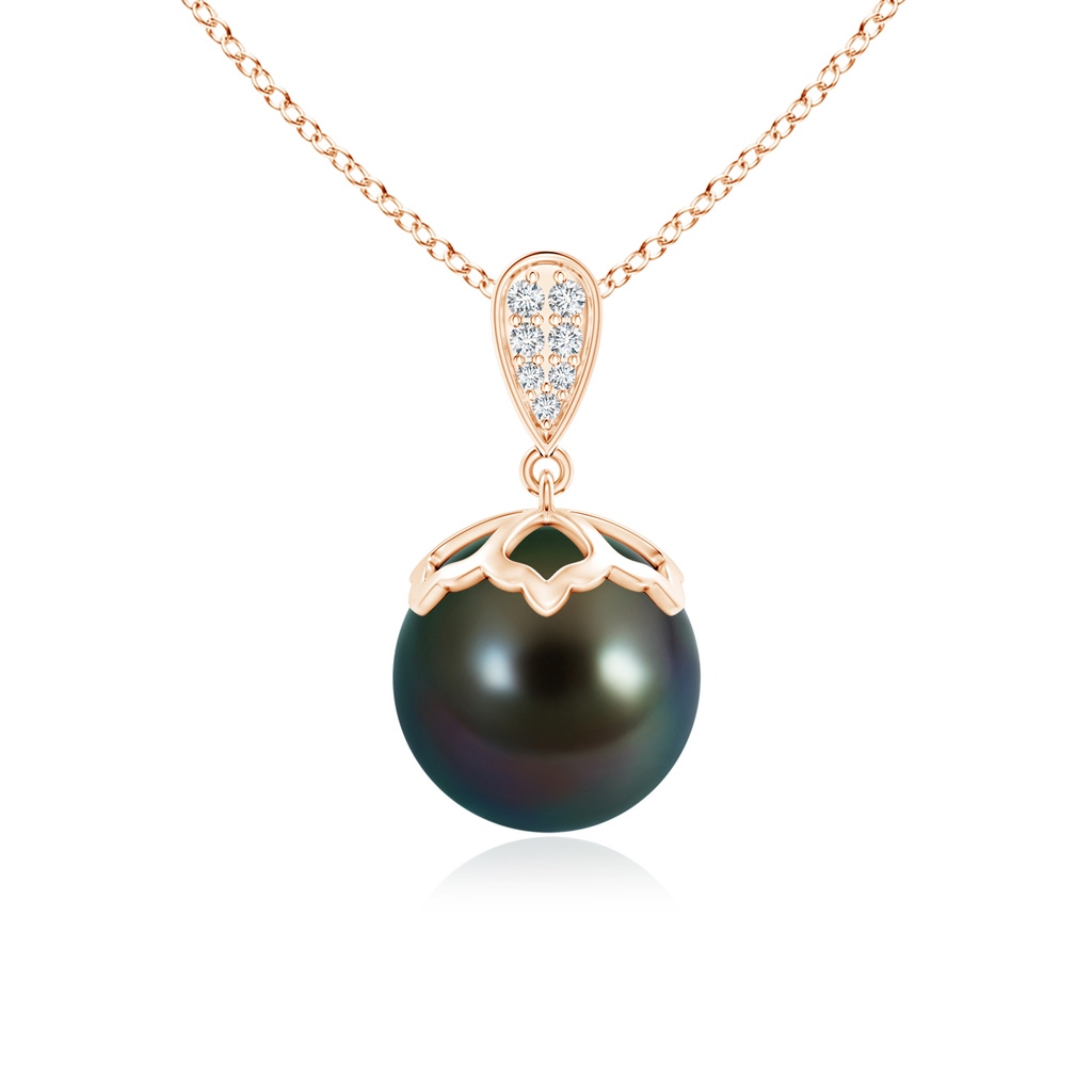 10mm AAAA Tahitian Pearl Pendant with Inverted Pear Bale in Rose Gold