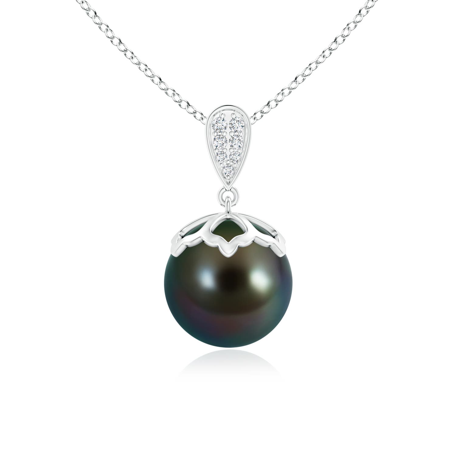 10mm AAAA Tahitian Pearl Pendant with Inverted Pear Bale in White Gold