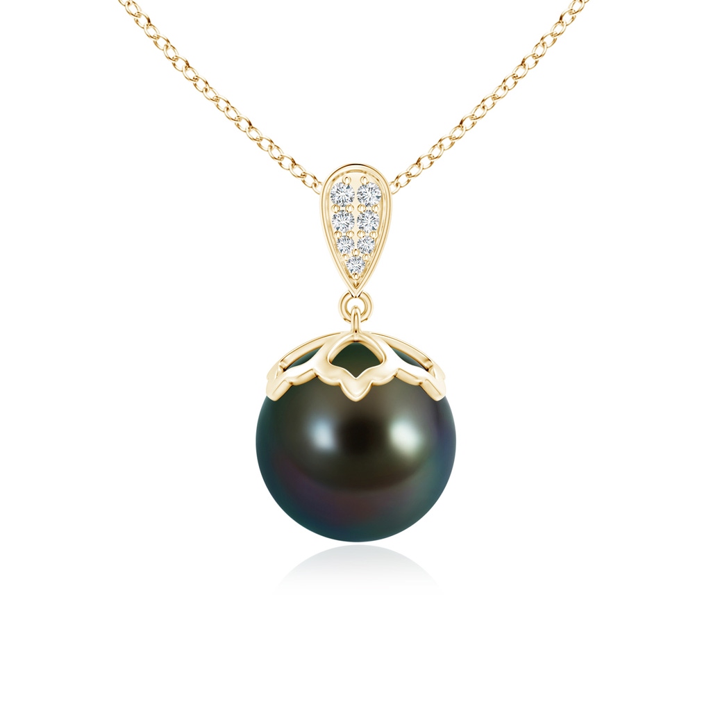 10mm AAAA Tahitian Pearl Pendant with Inverted Pear Bale in Yellow Gold