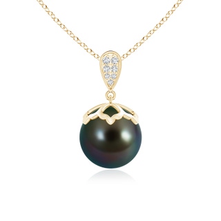 10mm AAAA Tahitian Pearl Pendant with Inverted Pear Bale in Yellow Gold