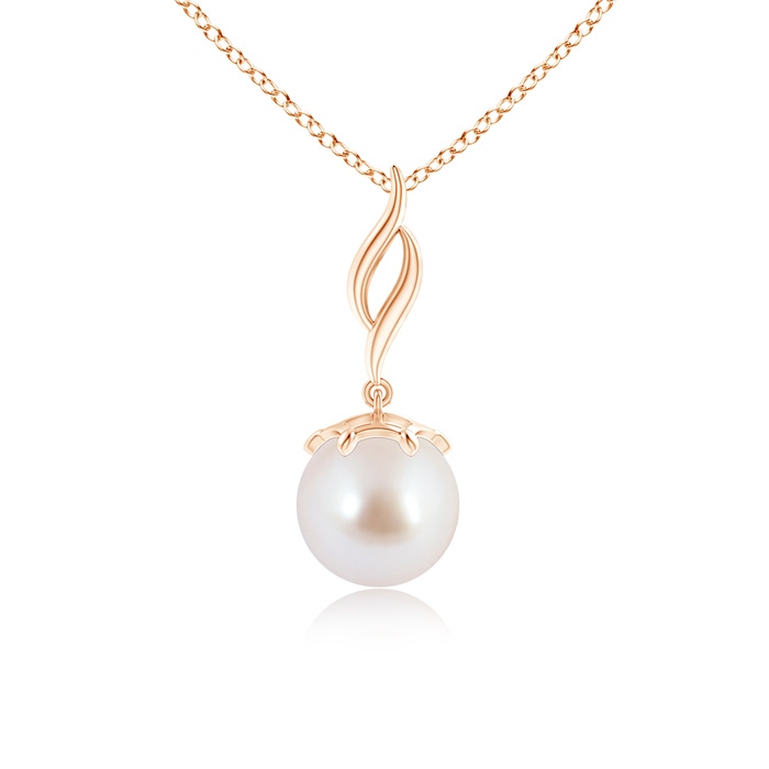 8mm AAA Solitaire Japanese Akoya Pearl Flame Drop Pendant in Rose Gold 