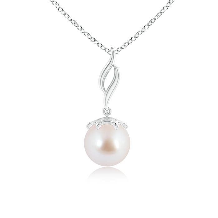 8mm AAA Solitaire Japanese Akoya Pearl Flame Drop Pendant in White Gold