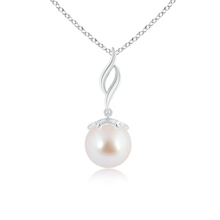 8mm AAA Solitaire Japanese Akoya Pearl Flame Drop Pendant in White Gold