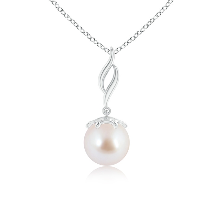 8mm AAA Solitaire Japanese Akoya Pearl Flame Drop Pendant in White Gold 