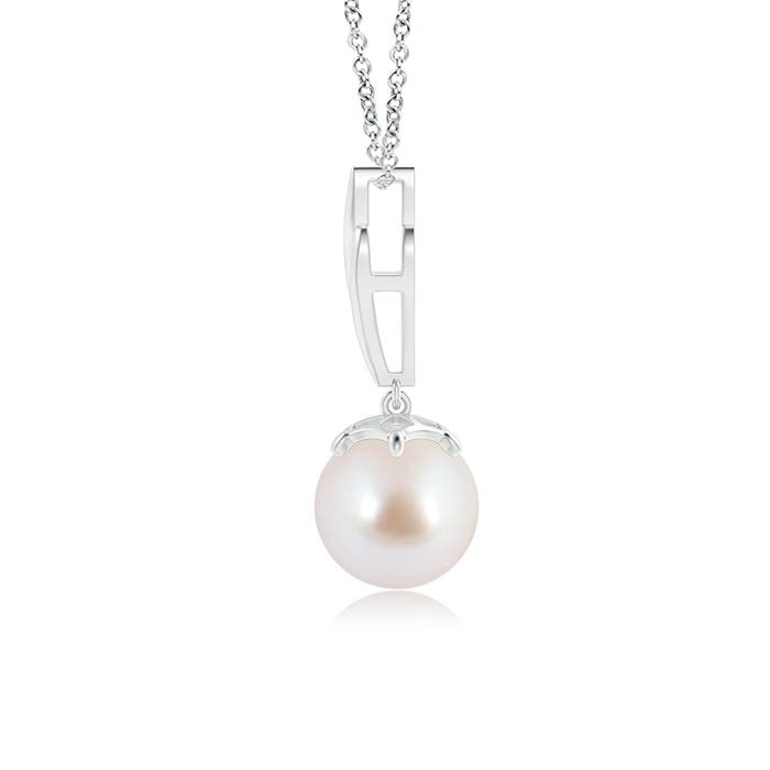 8mm AAA Solitaire Japanese Akoya Pearl Flame Drop Pendant in White Gold