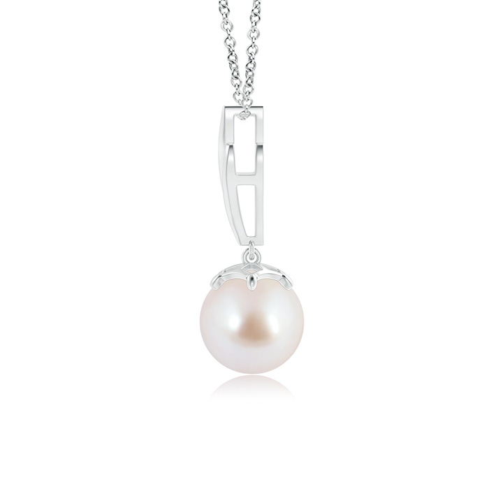 8mm AAA Solitaire Japanese Akoya Pearl Flame Drop Pendant in White Gold product image