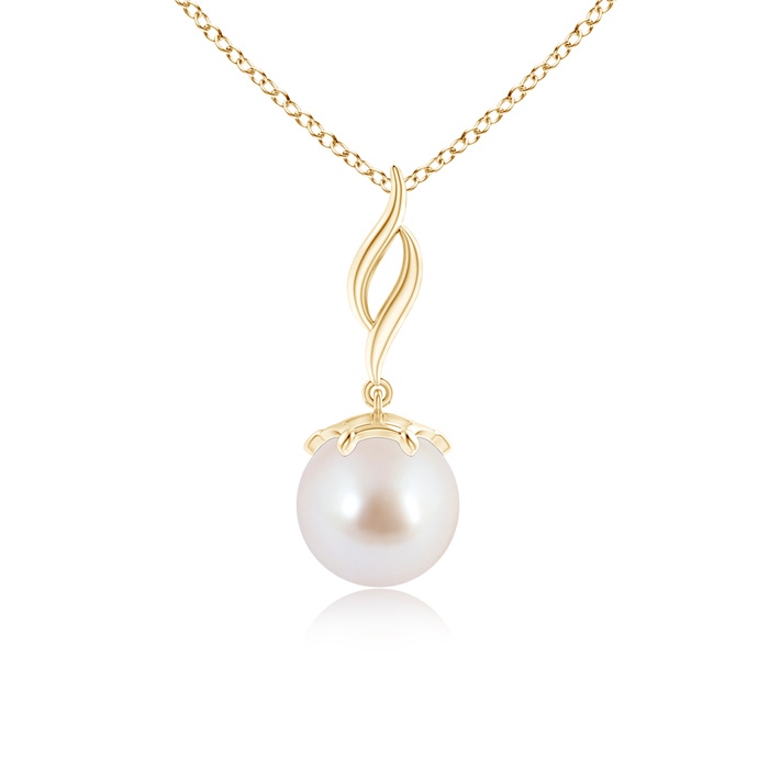 8mm AAA Solitaire Japanese Akoya Pearl Flame Drop Pendant in Yellow Gold 