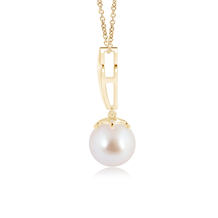 8mm AAA Solitaire Japanese Akoya Pearl Flame Drop Pendant in Yellow Gold product image