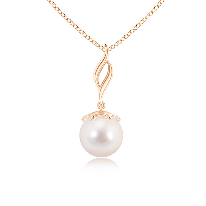 8mm AAAA Solitaire Japanese Akoya Pearl Flame Drop Pendant in Rose Gold