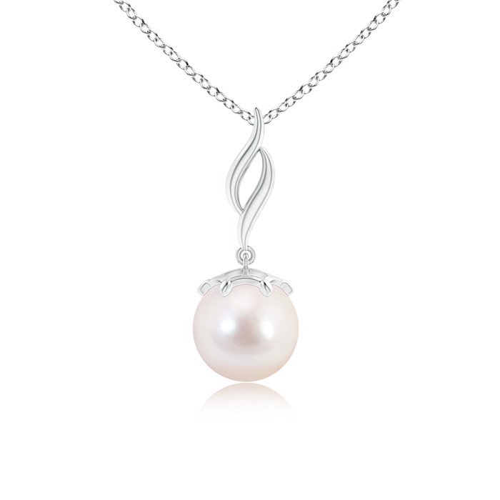 8mm AAAA Solitaire Japanese Akoya Pearl Flame Drop Pendant in S999 Silver