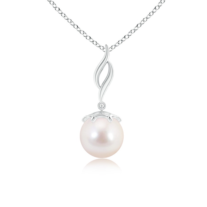 8mm AAAA Solitaire Japanese Akoya Pearl Flame Drop Pendant in White Gold