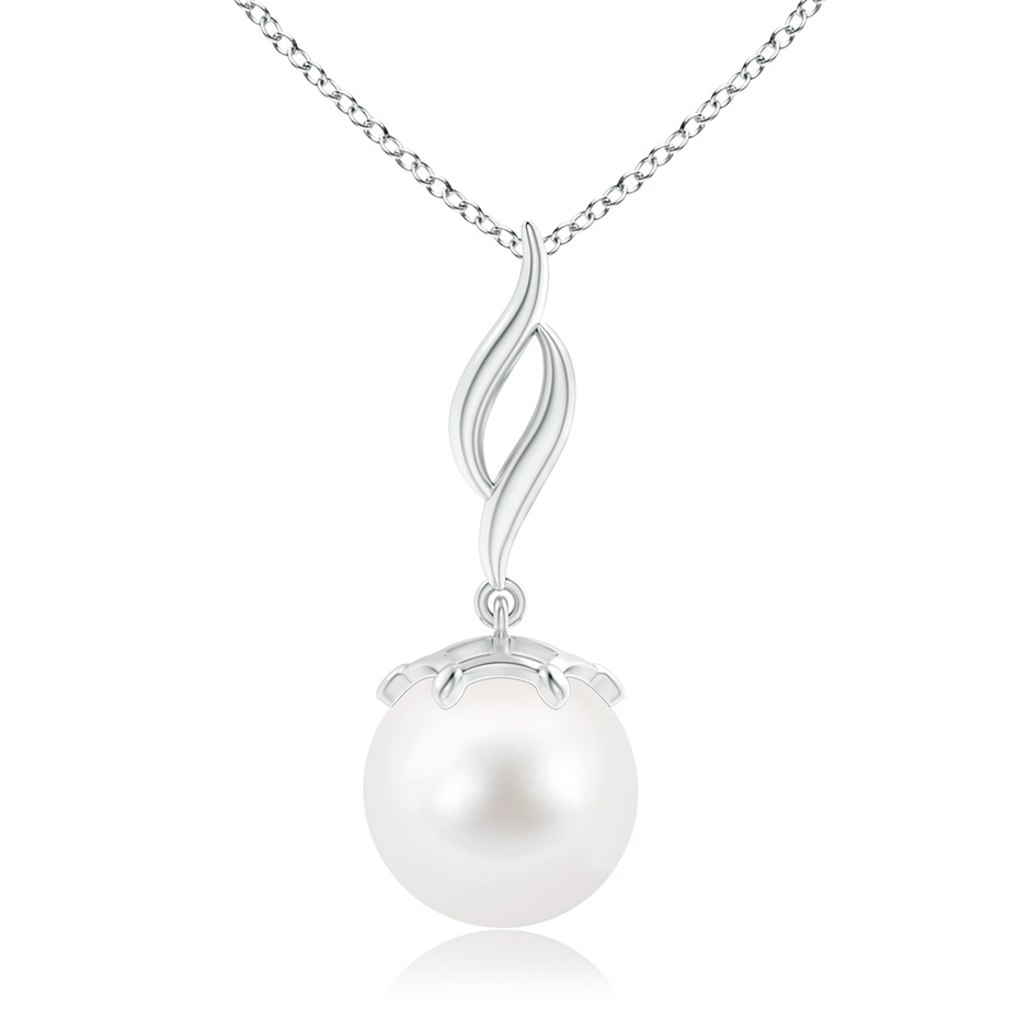 10mm AA Solitaire Freshwater Cultured Pearl Flame Drop Pendant in White Gold 