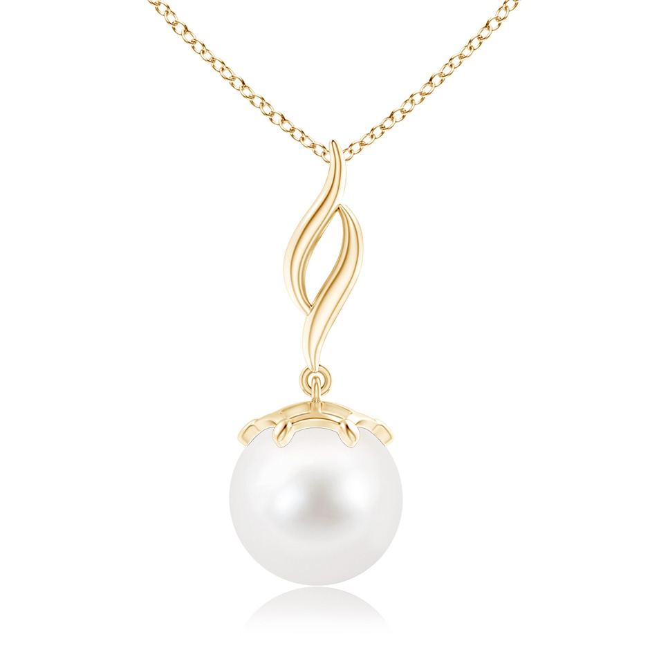 10mm AA Solitaire Freshwater Cultured Pearl Flame Drop Pendant in Yellow Gold 