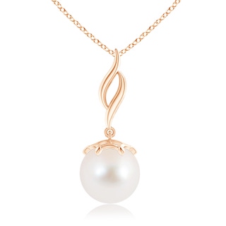 10mm AAA Solitaire Freshwater Cultured Pearl Flame Drop Pendant in Rose Gold