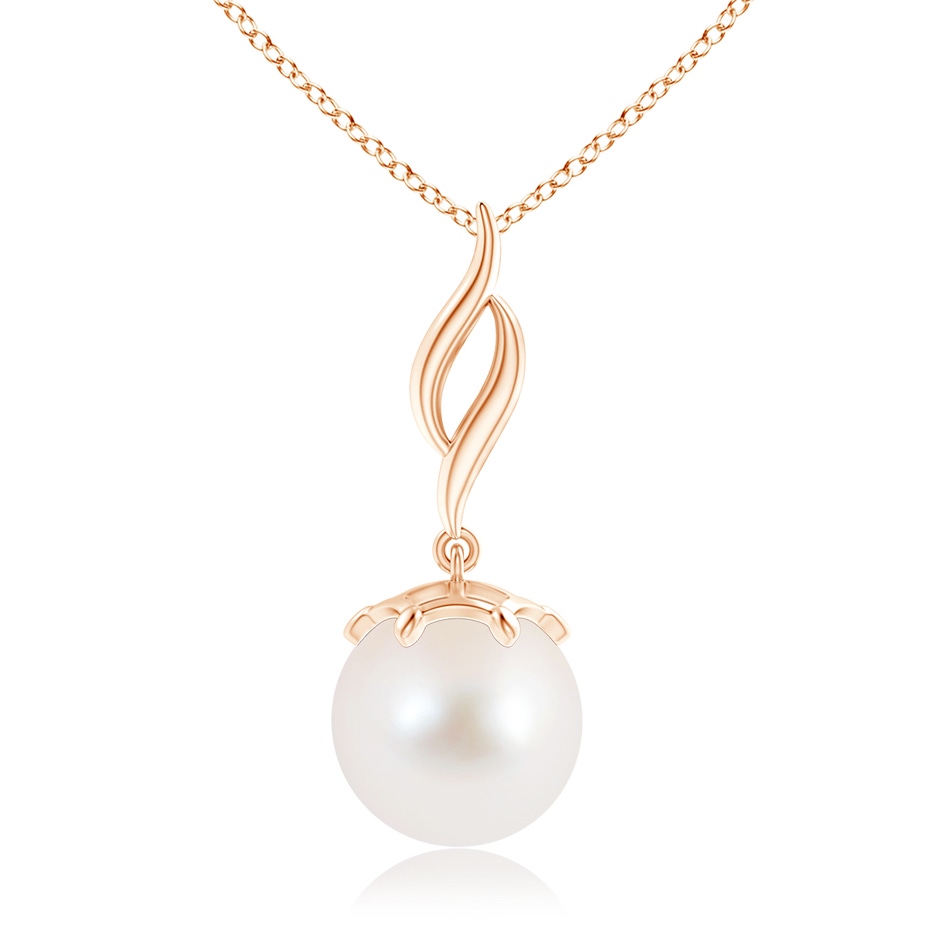 10mm AAA Solitaire Freshwater Cultured Pearl Flame Drop Pendant in Rose Gold 