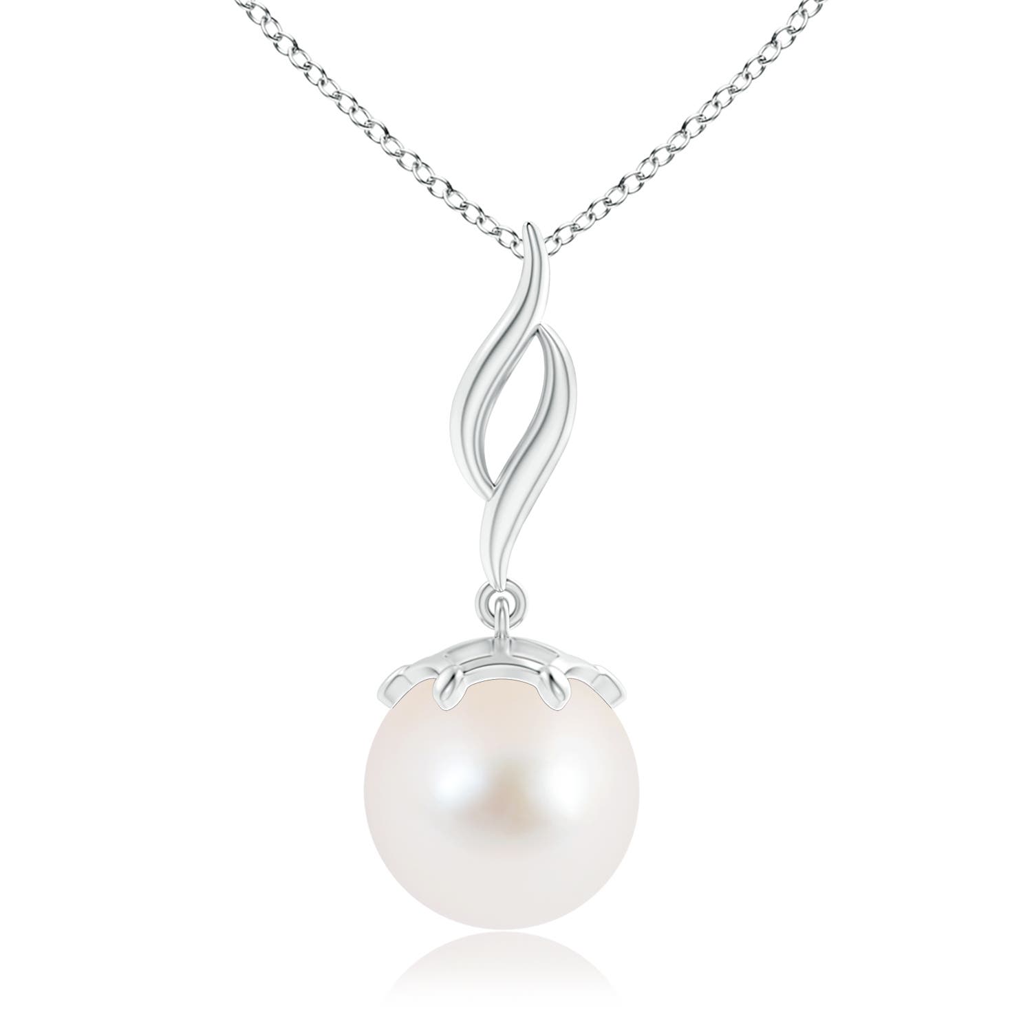 10mm AAA Solitaire Freshwater Cultured Pearl Flame Drop Pendant in White Gold