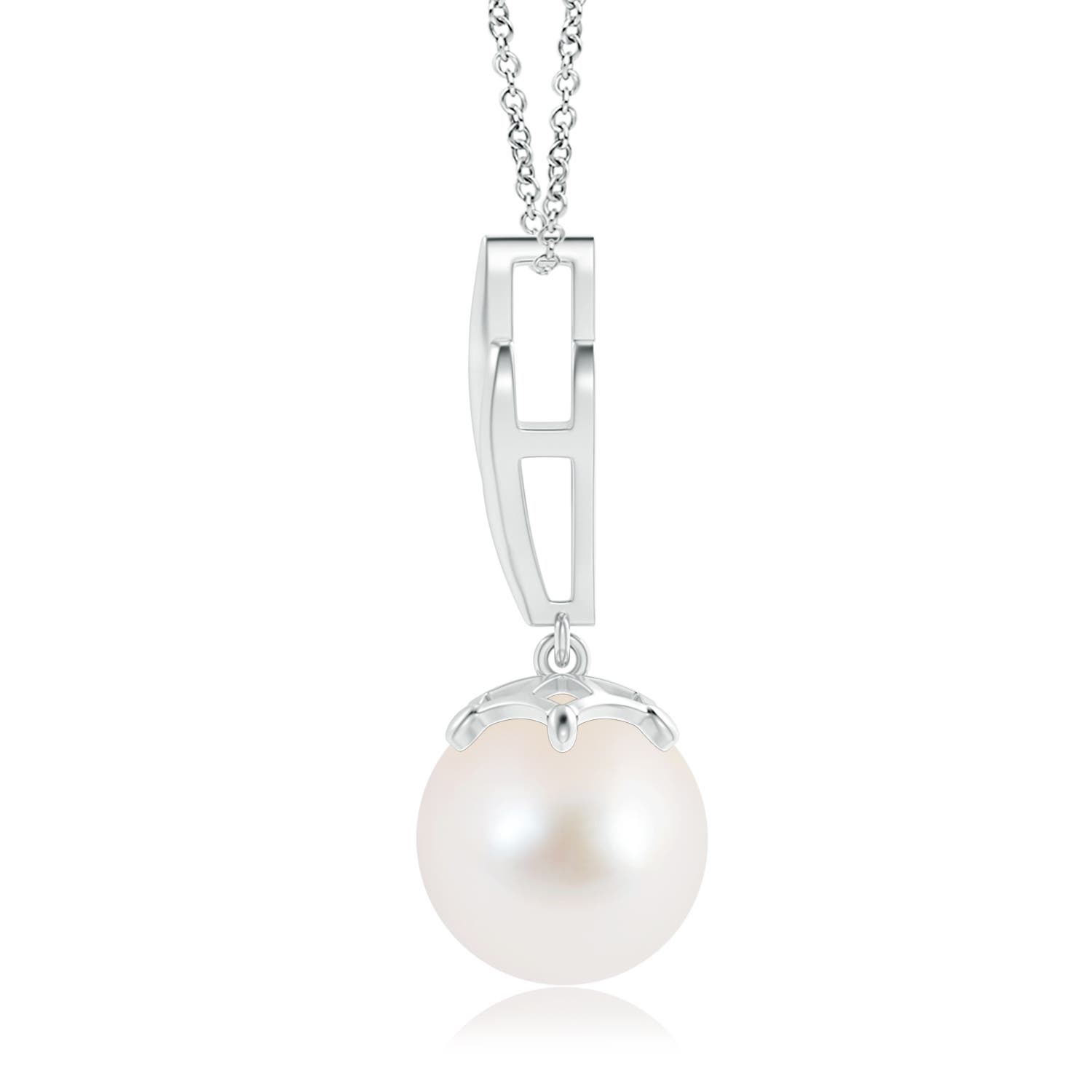 10mm AAA Solitaire Freshwater Cultured Pearl Flame Drop Pendant in White Gold