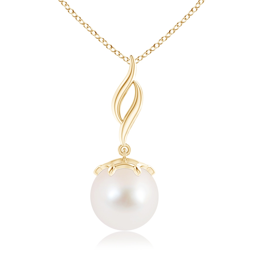 10mm AAA Solitaire Freshwater Cultured Pearl Flame Drop Pendant in Yellow Gold