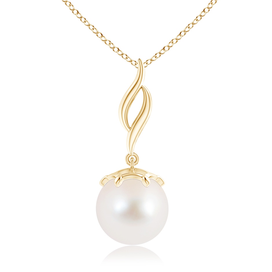 10mm AAA Solitaire Freshwater Cultured Pearl Flame Drop Pendant in Yellow Gold 