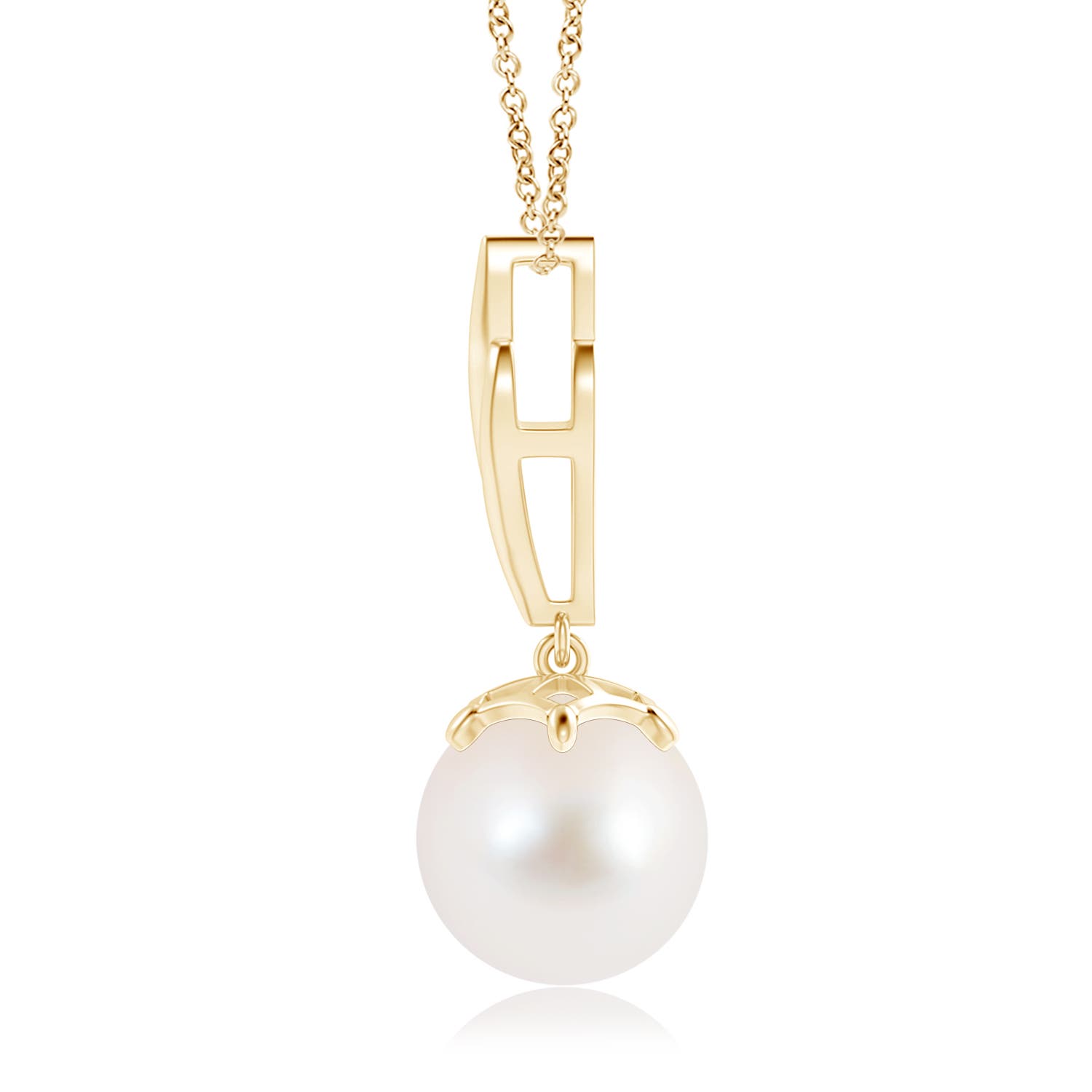 10mm AAA Solitaire Freshwater Cultured Pearl Flame Drop Pendant in Yellow Gold