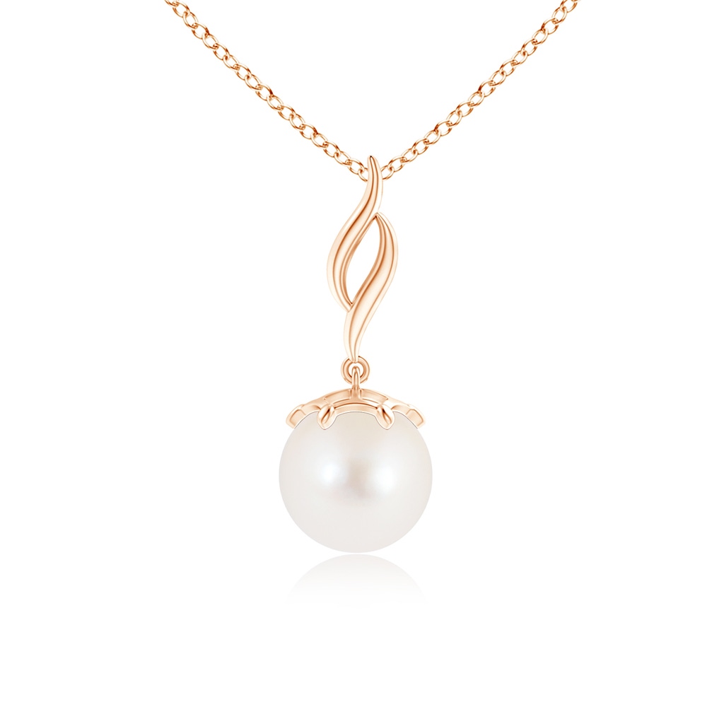8mm AAA Solitaire Freshwater Cultured Pearl Flame Drop Pendant in Rose Gold