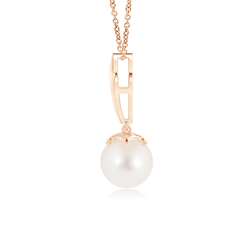 8mm AAA Solitaire Freshwater Cultured Pearl Flame Drop Pendant in Rose Gold Product Image