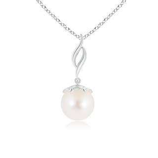 8mm AAA Solitaire Freshwater Cultured Pearl Flame Drop Pendant in White Gold