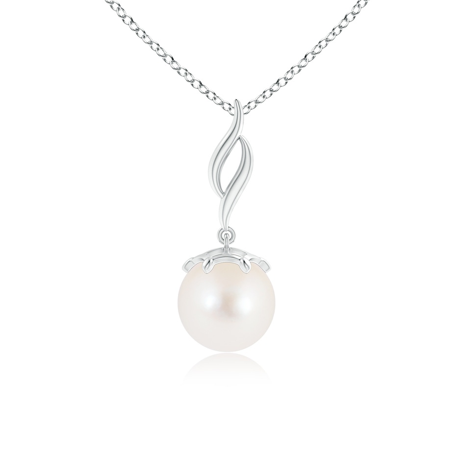 8mm AAA Solitaire Freshwater Cultured Pearl Flame Drop Pendant in White Gold 