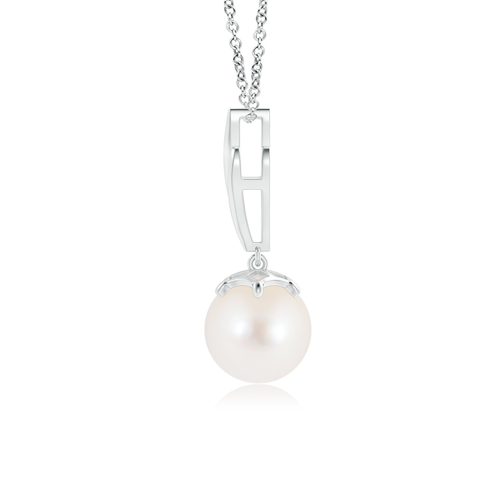 8mm AAA Solitaire Freshwater Cultured Pearl Flame Drop Pendant in White Gold Product Image