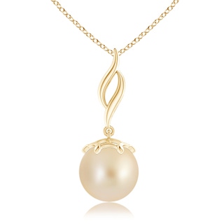 10mm AA Solitaire Golden South Sea Pearl Flame Drop Pendant in Yellow Gold