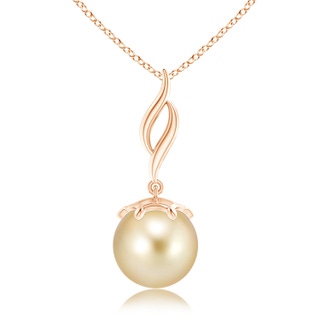 10mm AAAA Solitaire Golden South Sea Pearl Flame Drop Pendant in Rose Gold