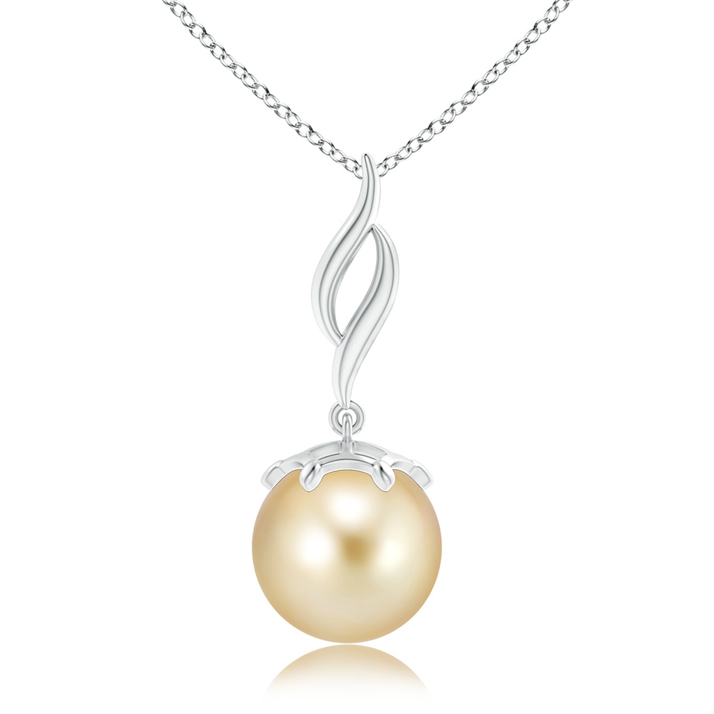 10mm AAAA Solitaire Golden South Sea Pearl Flame Drop Pendant in S999 Silver