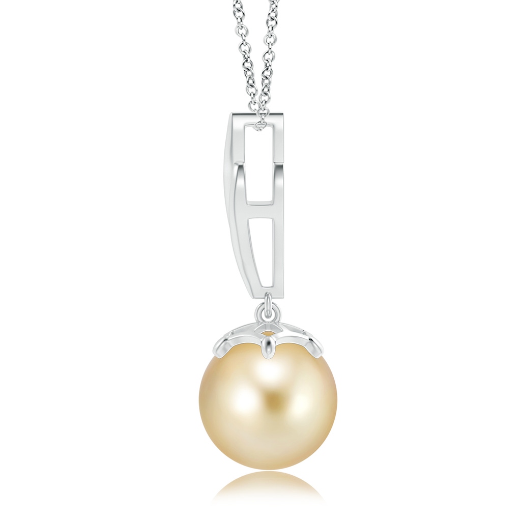 10mm AAAA Solitaire Golden South Sea Pearl Flame Drop Pendant in White Gold Product Image