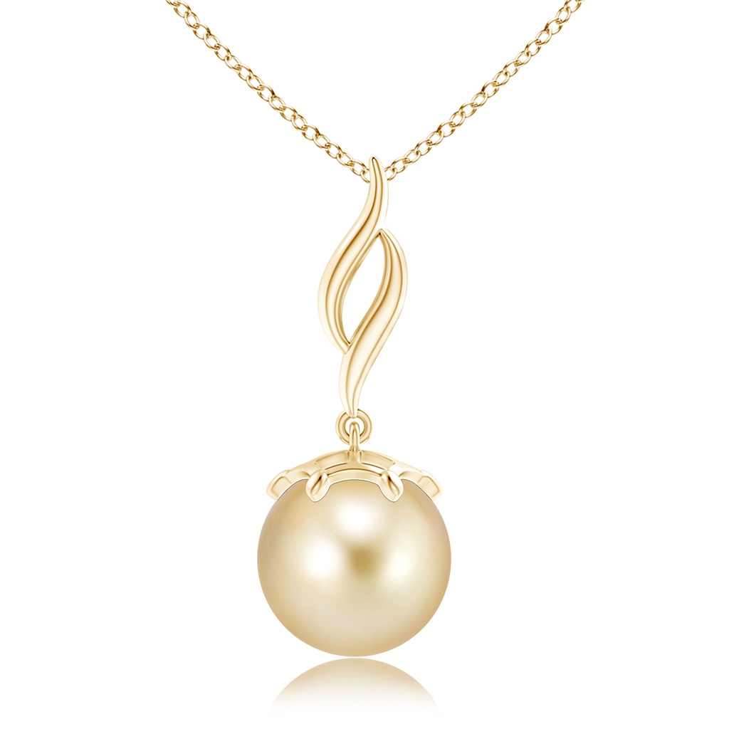10mm AAAA Solitaire Golden South Sea Pearl Flame Drop Pendant in Yellow Gold