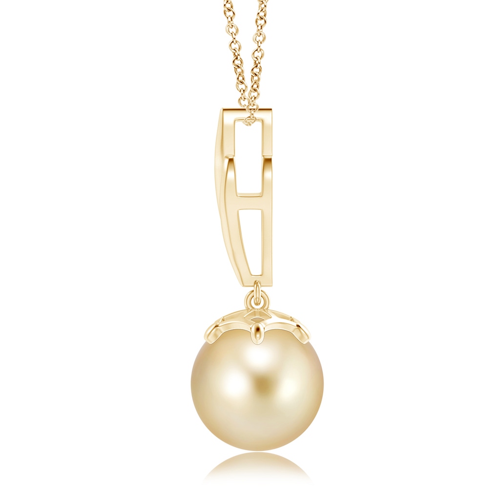 10mm AAAA Solitaire Golden South Sea Pearl Flame Drop Pendant in Yellow Gold Product Image